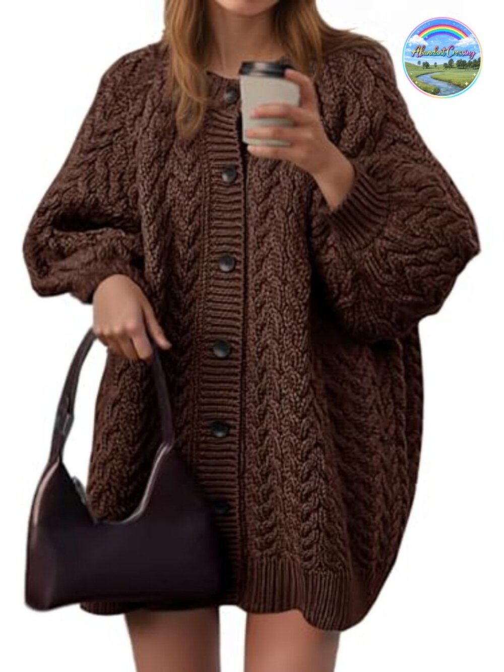 Women's Cable Knit Cardigan Sweater, Button Down Chunky Cardigan, Long Lantern